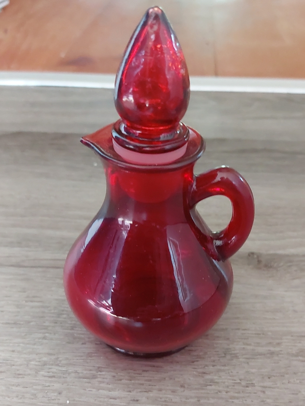 Vintage Avon Ruby Red Glass Cruet with Strawberry Stopper
